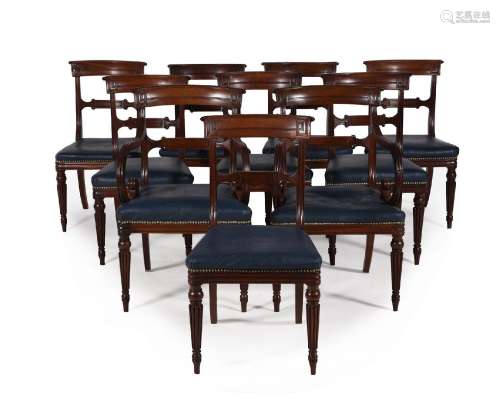A SET OF TEN GEORGE IV MAHOGANY DINING CHAIRS, ATTRIBUTED TO...