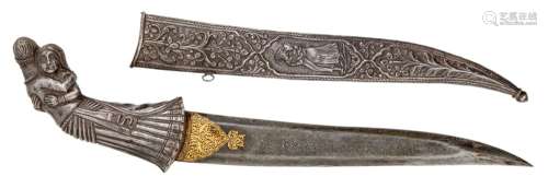 A dagger with silver embracing couple hilt