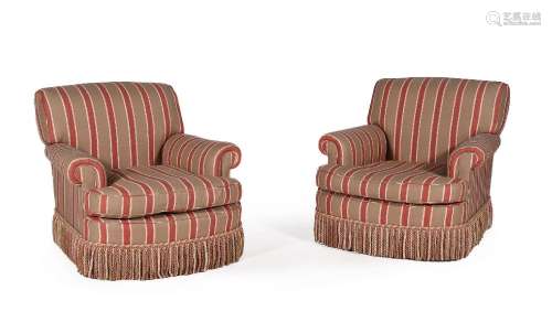 A PAIR OF UPHOLSTERED ARMCHAIRS, IN THE MANNER OF HOWARD &am...