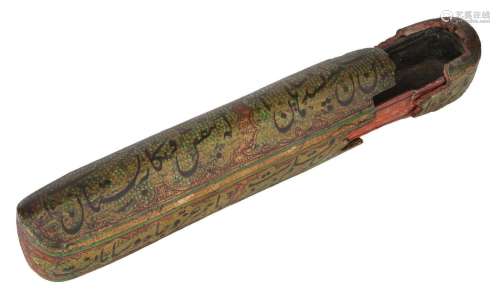 A large lacquered papier mache qalamdan with calligraphy