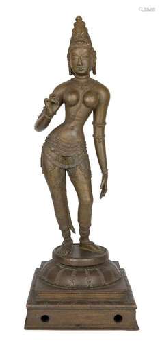 A large bronze statue of Parvati