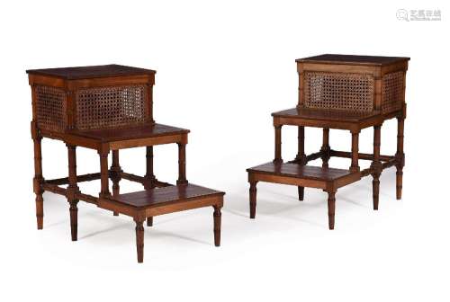 A PAIR OF MAHOGANY LIBRARY STEPS, IN REGENCY STYLE, LATE 19T...