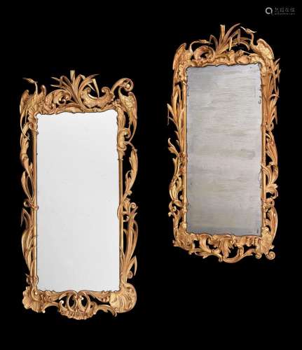 A PAIR OF CARVED GILTWOOD AND GESSO WALL MIRRORS, IN GEORGE ...