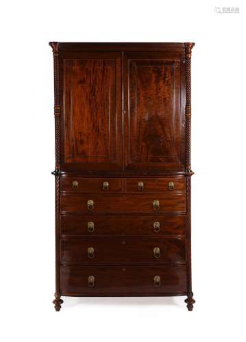 A GEORGE IV MAHOGANY AND BRASS INLAID BOWFRONT SECRETAIRE CL...