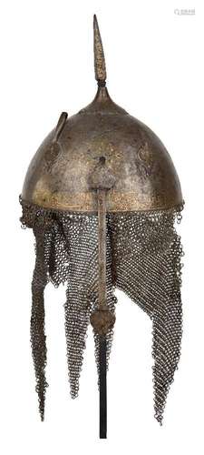 A gold damascened steel helmet (khula khud) and armguard