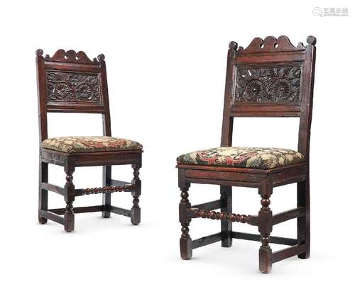 A PAIR OF JAMES II OAK BACKSTOOLS OR SIDE CHAIRS, CIRCA 1685