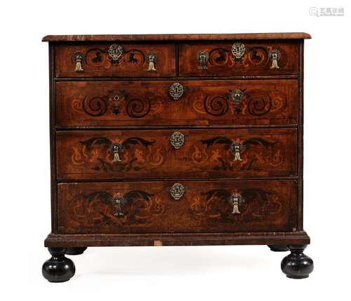 A WILLIAM AND MARY WALNUT AND MARQUETRY CHEST OF DRAWERS, CI...