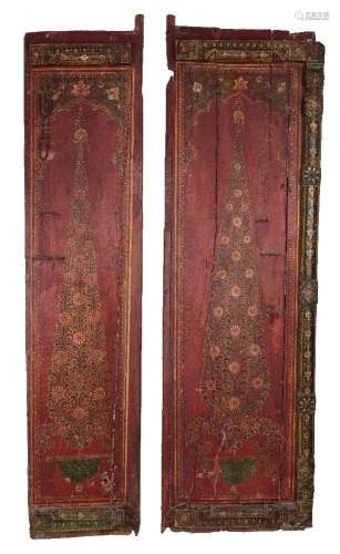 Two Kashmiri painted wood door panels
