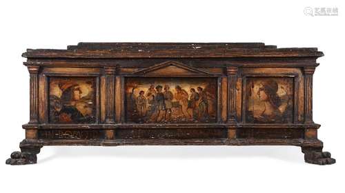 AN ITALIAN WALNUT CASSONE, PROBABLY VENETIAN, CIRCA 1500