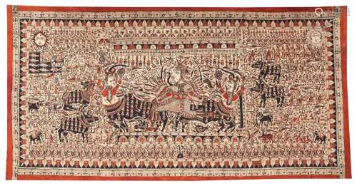 Two printed cotton textiles depicting Durga