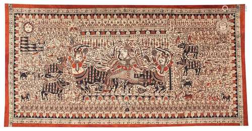 Two printed cotton textiles depicting Durga