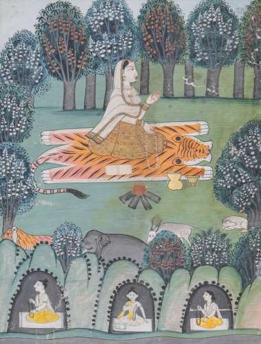 A female worshipper seated on a tiger skin