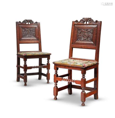 A PAIR OF CHARLES I OAK BACKSTOOLS OR SIDE CHAIRS, CIRCA 163...