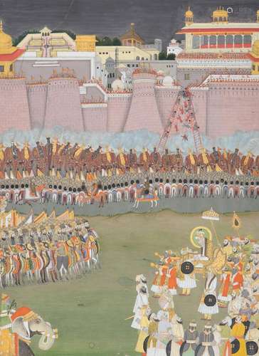 The Mughal Emperor Aurangzeb at the siege of Golconda Fort