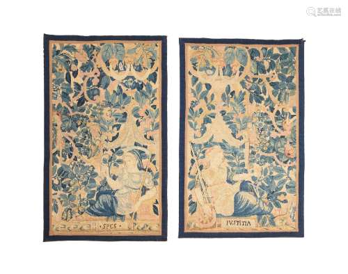 A PAIR OF TAPESTRY PANELS EMBLEMATIC OF HOPE AND JUSTICE, LA...