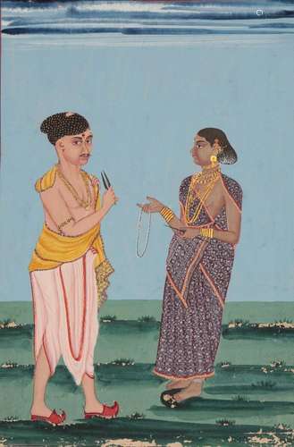 A Company School painting of a jeweller couple