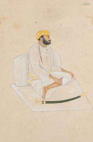 Portrait of a seated man with a sword