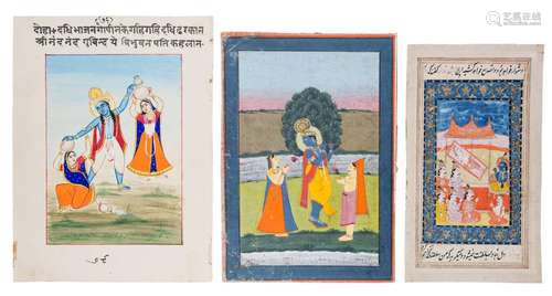 Three paintings depicting Krishna