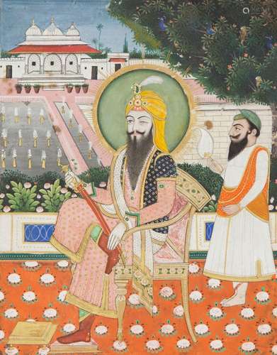 A portrait of Maharaja Ranjit Singh on a terrace