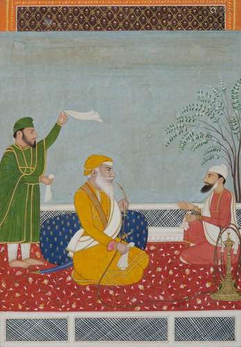 A portrait of Diwan Mokham Chand on a terrace