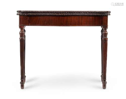 A GEORGE III MAHOGANY SERPENTINE CARD TABLE, IN THE MANNER O...