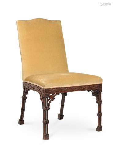 A GEORGE III CARVED MAHOGANY AND UPHOLSTERED SIDE CHAIR, IN ...