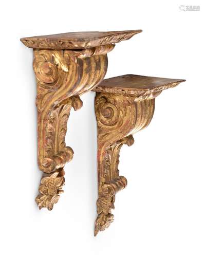 A PAIR OF GEORGE III GILTWOOD WALL BRACKETS, POSSIBLY IRISH,...