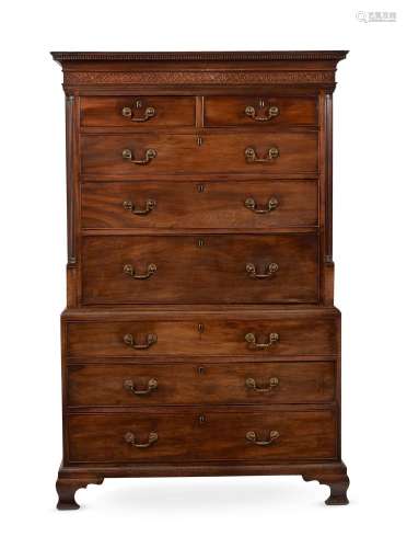 A GEORGE III MAHOGANY SECRETAIRE CHEST ON CHEST, CIRCA 1780
