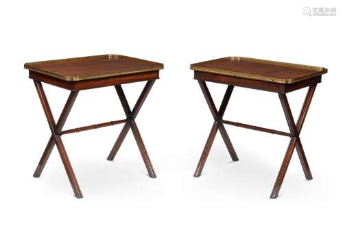 A PAIR OF GEORGE III MAHOGANY BUTLER'S TRAYS ON STANDS, CIRC...