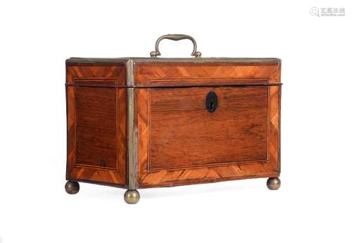 Y A GERMAN ROSEWOOD, CROSSBANDED AND BRASS MOUNTED TEA CADDY...