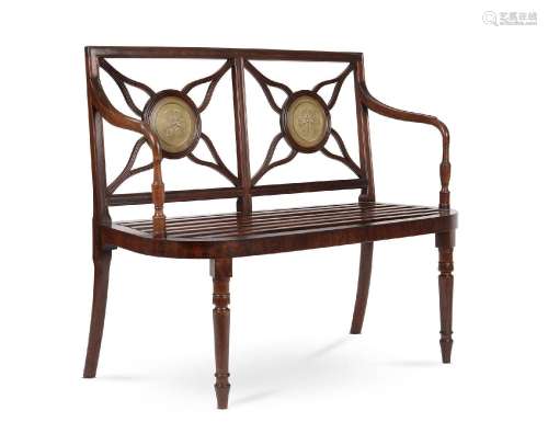 A GEORGE III MAHOGANY HALL BENCH, IN THE MANNER OF GILLOWS, ...