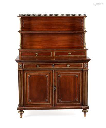 A MAHOGANY AND GILT METAL MOUNTED SECRETAIRE CABINET, LATE 1...