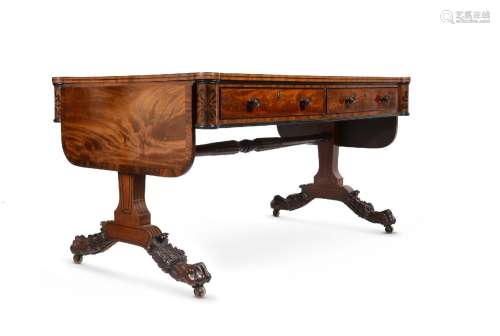 Y A REGENCY MAHOGANY AND ROSEWOOD BANDED LIBRARY TABLE, AFTE...