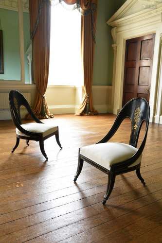 A PAIR OF EBONISED 'KLISMOS' CHAIRS, CIRCA 1815 AND LATER