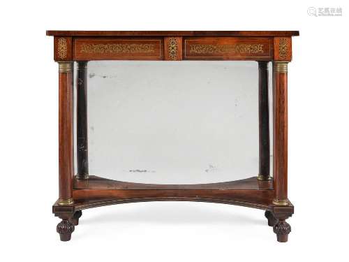 Y A REGENCY ROSEWOOD AND GILT METAL INLAID CONSOLE TABLE, CI...