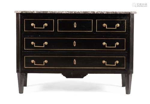 A FRENCH EBONISED AND GILT METAL MOUNTED COMMODE, 19TH CENTU...
