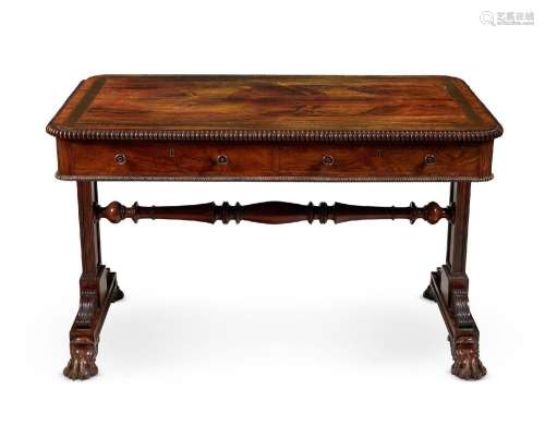 Y A REGENCY ROSEWOOD AND BRASS MARQUETRY LIBRARY TABLE, ATTR...