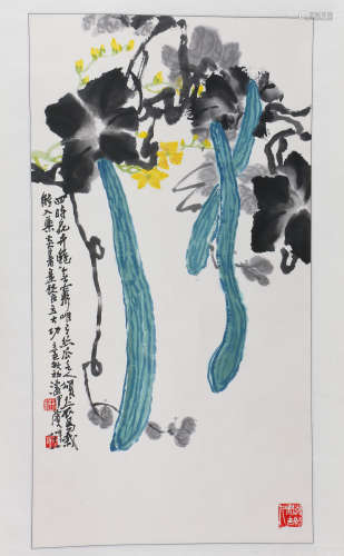潘渭滨（b.1914） 2001年作 丝瓜图 设色纸本