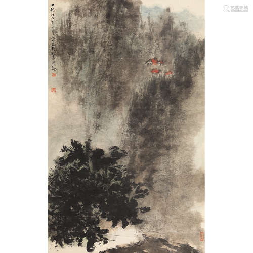 常然(b.1960) 松山楼阁 设色纸本立轴