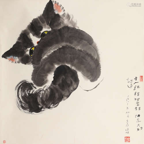 曹今奇（b.1936） 猫 设色纸本立轴