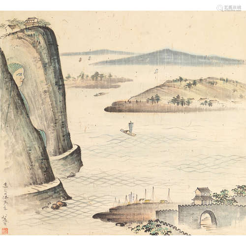 阎丽川(b.1910) 嘉定大佛 设色纸本立轴