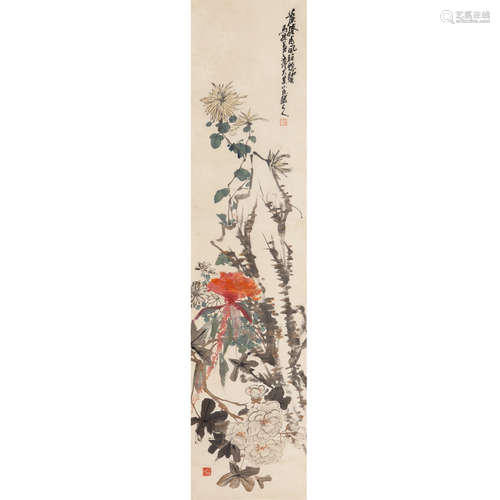 姚燮（1805-1864） 菊石 设色纸本立轴