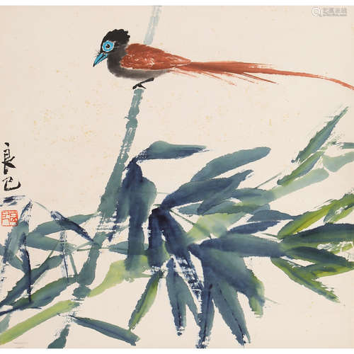 齐良已（1923-1988） 绶带 设色纸本立轴