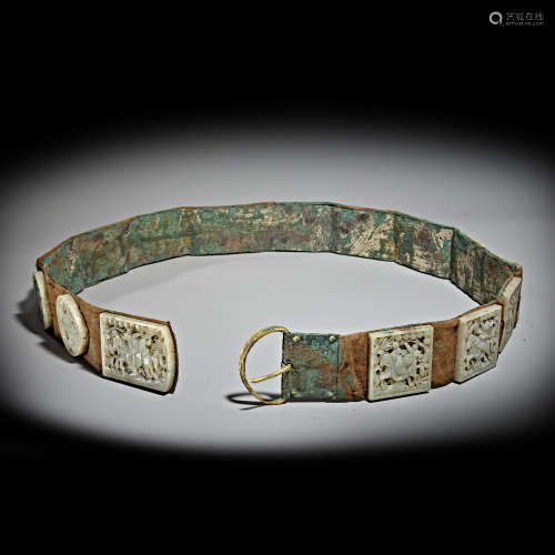 Chinese Yuan Dynasty hetian jade character belt