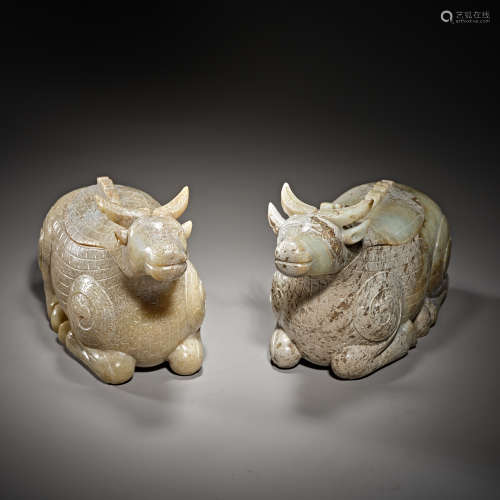 Chinese Han Dynasty Hetian jade ox box