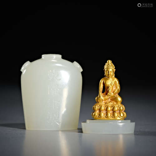 Hetian Jade pure gold Buddha of Qing Dynasty
