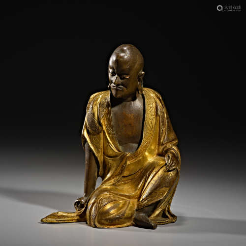 Chinese qing dynasty bronze gilt arhat statue