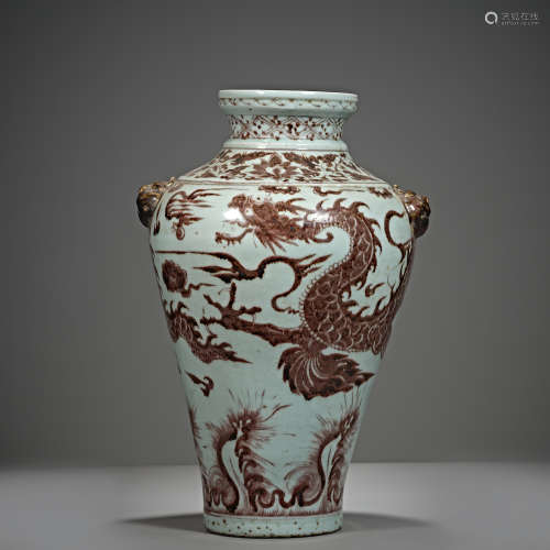 Chinese Yuan Dynasty youli red dragon pot