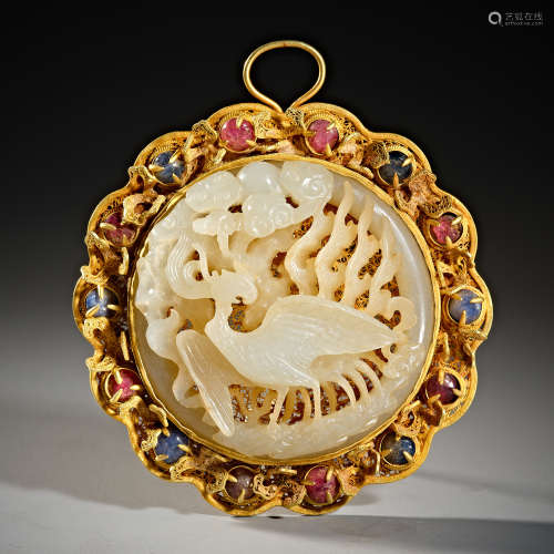 Chinese Ming Dynasty Hetian jade pure gold phoenix brand