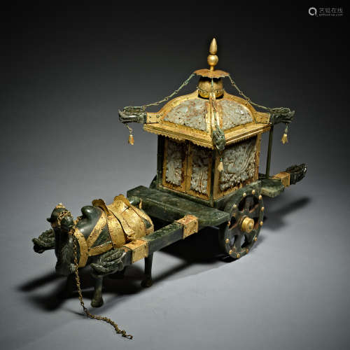 Hetian Jade gilt camel cart of qing Dynasty, China